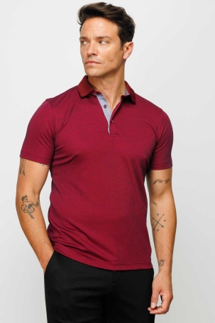 Desen Triko Erkek Polo Yaka T-Shirt 23301 Bordo Bordo