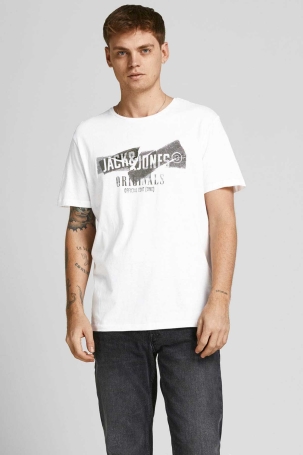 Jack & Jones Erkek Baskılı Bisiklet Yaka T-Shirt 63412205944 Ekru Ekru