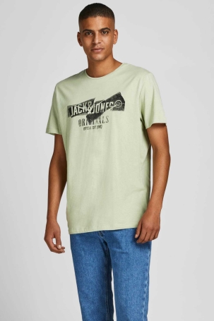 Jack & Jones Erkek Baskılı Bisiklet Yaka T-Shirt 63412205944 Yeşil Yeşil