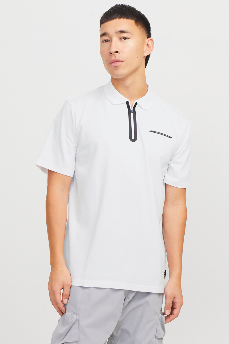 Jack & Jones Erkek Jcofusıon Regular Fit Fermuarlı Polo Yaka Kısa Kollu T-Shirt 12273127 Beyaz Beyaz