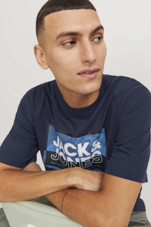 Jack & Jones Erkek Jcologan Baskı Detaylı Bisiklet Yaka T-Shirt 12253442 Lacivert Lacivert