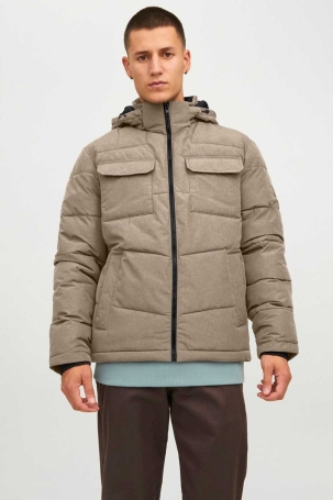 Jack & Jones Erkek Jjbrady Kapüşonlu Şişme Mont 63412212233 Bej Bej