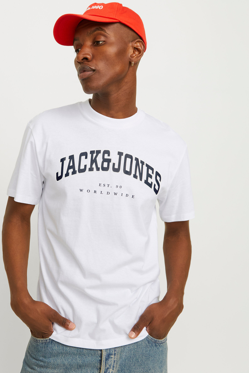 Jack & Jones Erkek Jjecaleb Bisiklet Yaka Kısa Kollu %100 Pamuk T-Shirt 12257579 Beyaz Beyaz