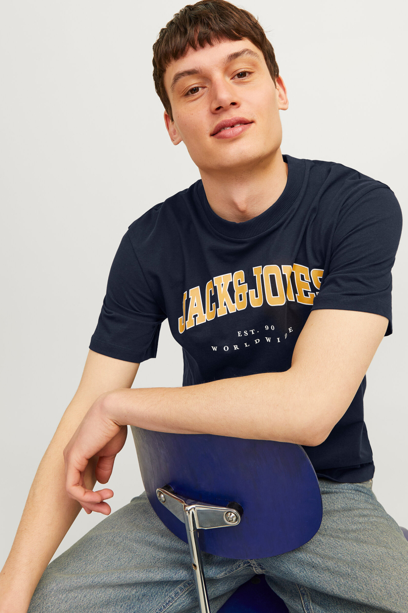 Jack & Jones Erkek Jjecaleb Bisiklet Yaka Kısa Kollu %100 Pamuk T-Shirt 12257579 Lacivert Lacivert