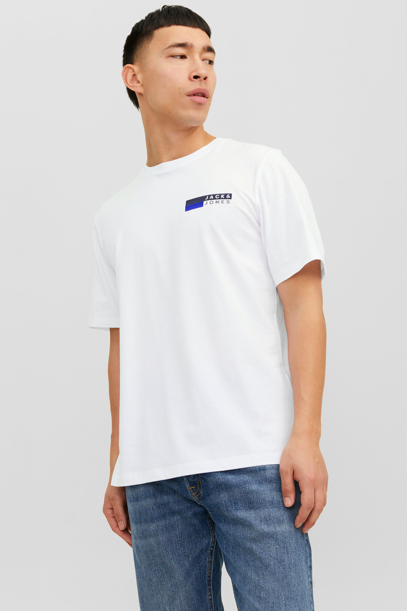 Jack & Jones Erkek Jjecorp Logo Detaylı Kısa Kollu %100 Pamuk T-Shirt 12233999 Beyaz Beyaz