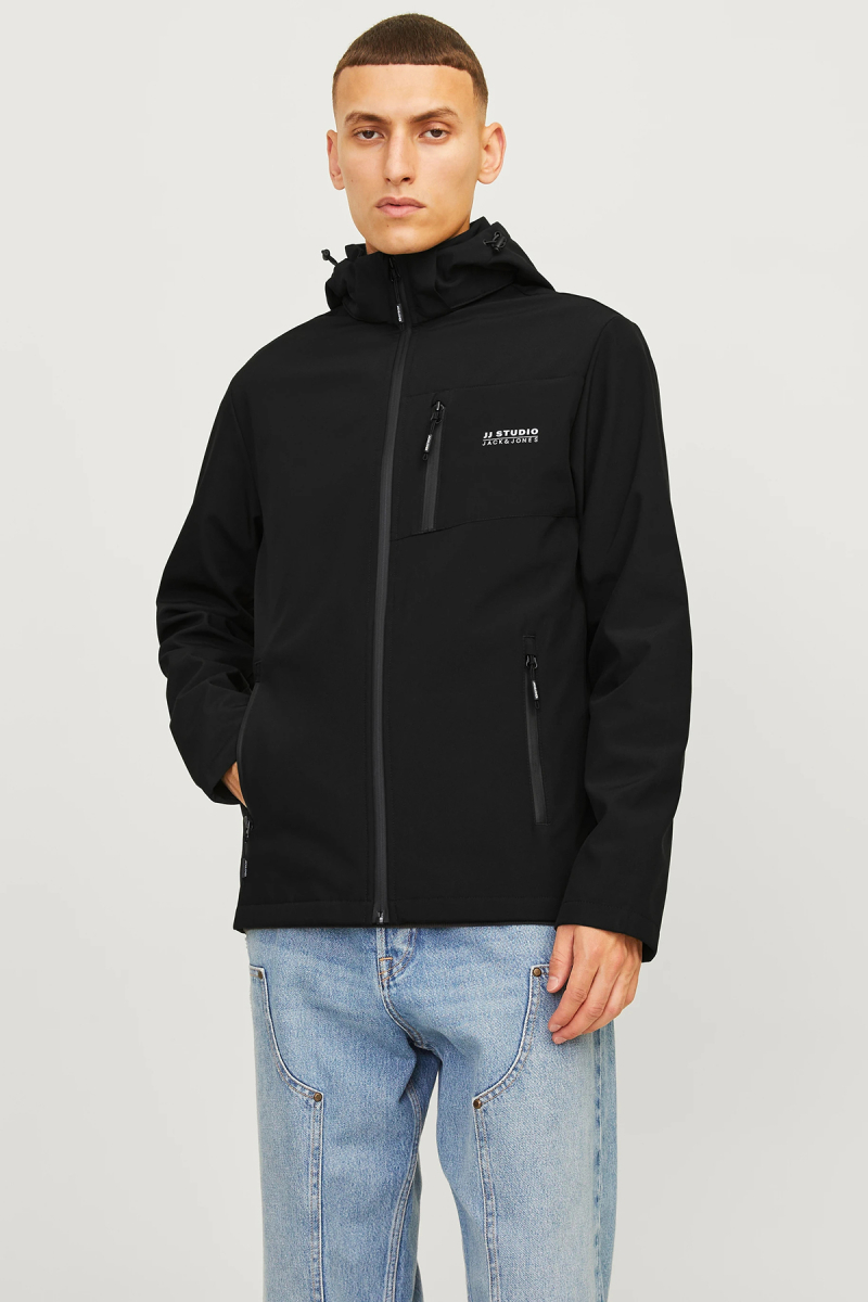 Jack & Jones Erkek Jjtaylor Kapüşonlu Suya Dayanıklı Softshell Mont 12259615 Siyah Siyah