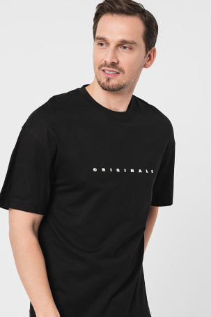 Jack & Jones Erkek Joreaster Baskı Detaylı Yuvarlak Yaka Pamuk T-Shirt 12251966 Siyah Siyah