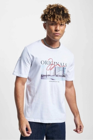 Jack & Jones Erkek Jorjoshua Baskı Detaylı Bisiklet Yaka T-Shirt 12228257 Beyaz Beyaz