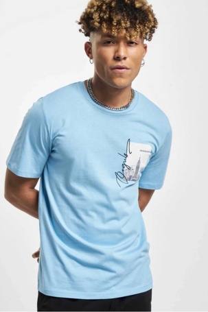 Jack & Jones Erkek Jorjoshua Baskı Detaylı Bisiklet Yaka T-Shirt 12228257 Mavi Mavi