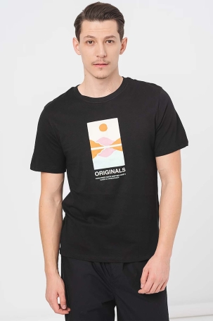 Jack & Jones Erkek Jorlafayette Baskı Detaylı Bisiklet Yaka %100 Pamuk T-Shirt 12255640 Siyah Siyah