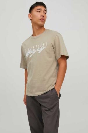 Jack & Jones Erkek Jorscrıpt Baskı Detaylı T-Shirt 12230179 Bej Bej