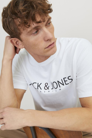 Jack & Jones Erkek Jprblajack Baskı Detaylı Bisiklet Yaka %100 Pamuk T-Shirt 12256971 Beyaz Beyaz