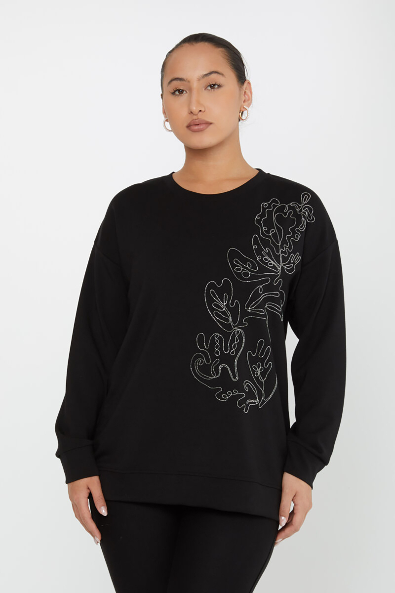 Kazee Kadın Nakışlı Sweatshirt 17784 Siyah - 1