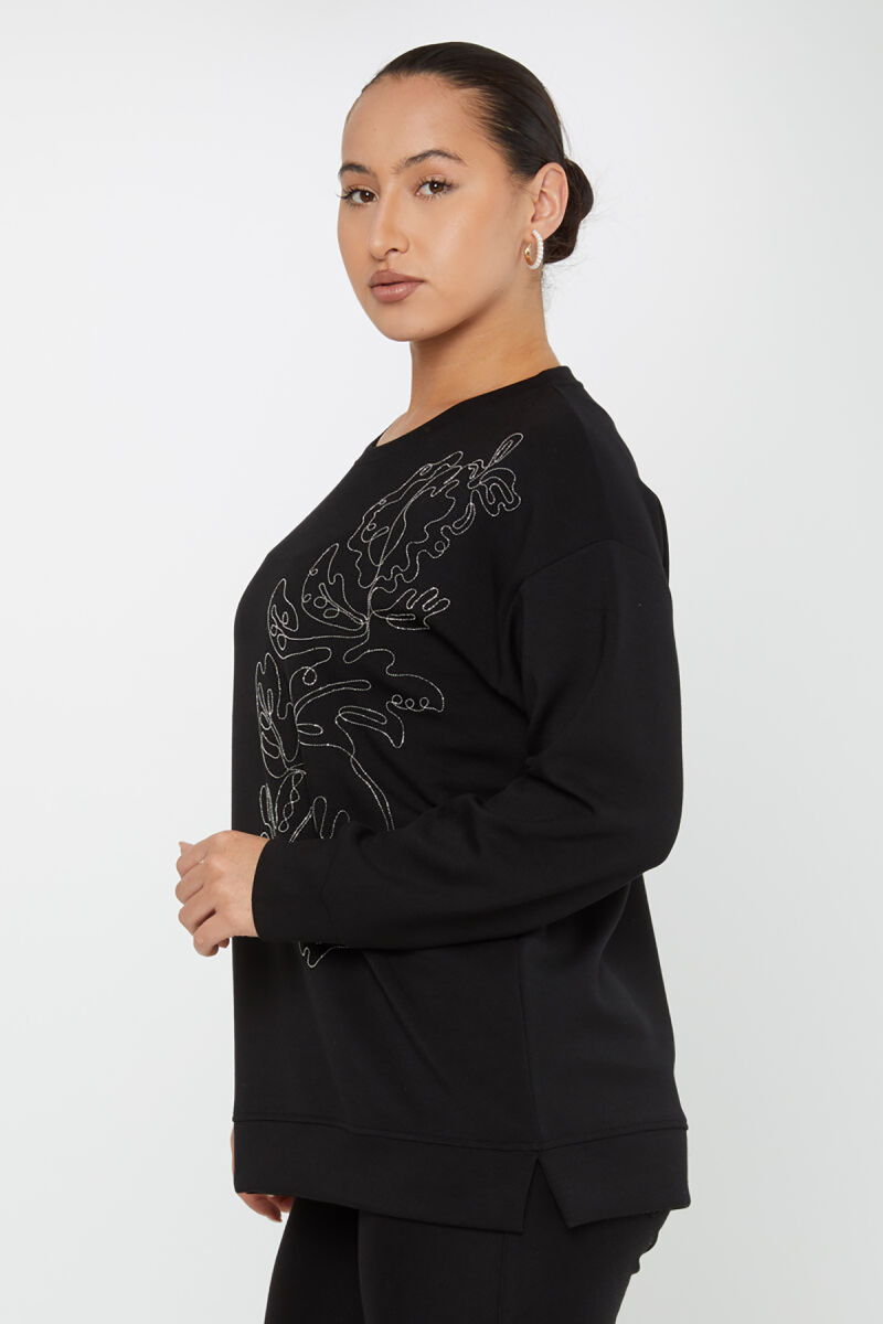 Kazee Kadın Nakışlı Sweatshirt 17784 Siyah - 2