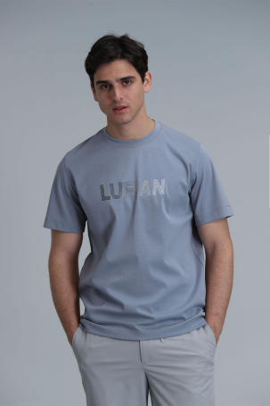 Lufian Erkek Benjamın Modern Grafik T-Shirt 111020197 Mavi Mavi