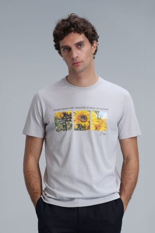 Lufian Erkek June Modern Grafik T-Shirt 111020192 Taş Taş