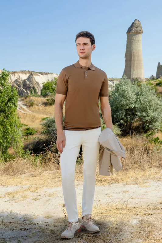 Morven Erkek Trend Polo Yaka Dynamic Fit T-Shirt 18030 Camel Camel