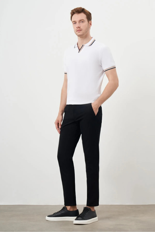 Morven Erkek Yazlık Pileli Slim Fit Chino Pantolon 24YS003006 Siyah Siyah