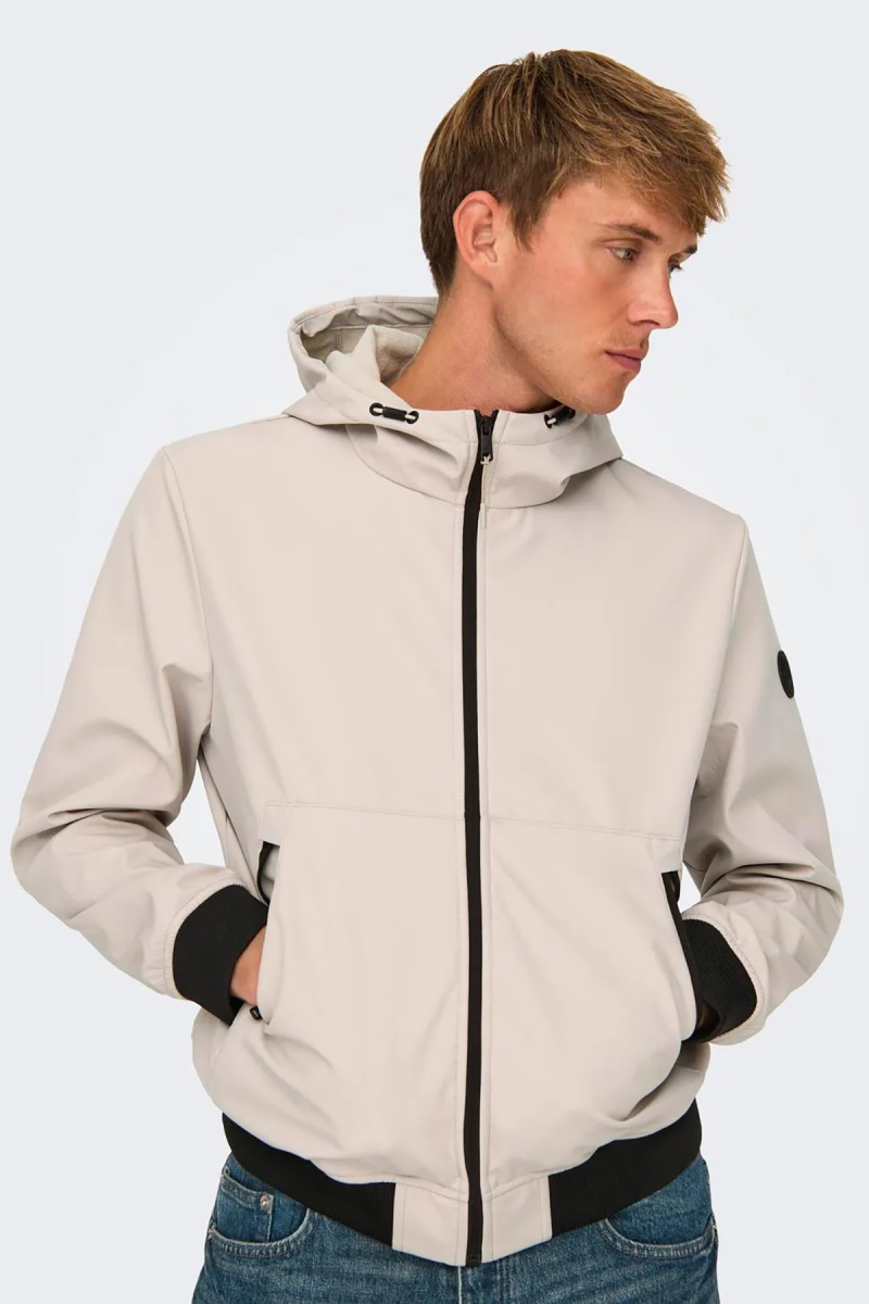 Only & Sons Erkek Onsbowıe Kapüşonlu Softshell Ceket Mont 22029276 Taş Taş