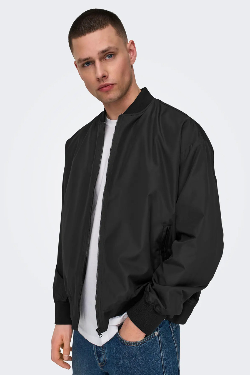 Only & Sons Erkek Onsgavın Ribanalı Mevsimlik Spor Bomber Ceket 22030757 Siyah Siyah