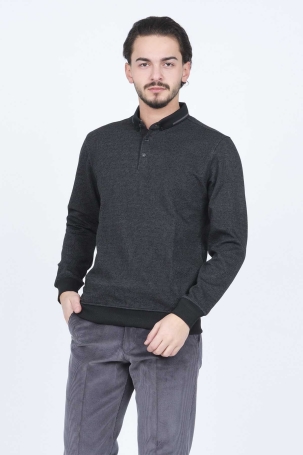 Raymons Erkek Desenli Polo Yaka Triko Sweat 6782254 Siyah Siyah