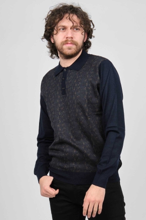 Woolman Erkek Desenli Polo Yaka Yün Kazak 1572001 Lacivert Lacivert